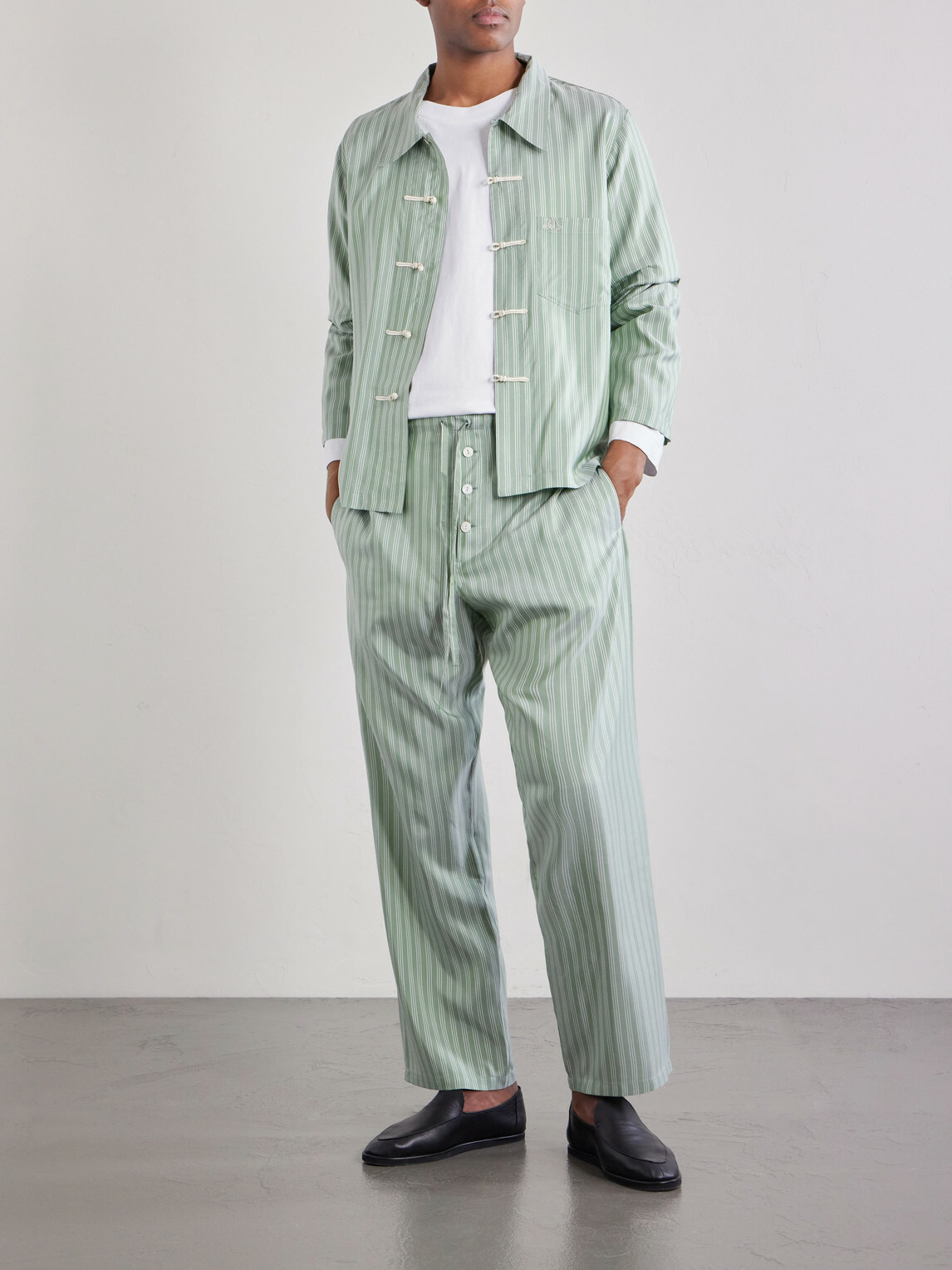 BODE - Sylvan Straight-Leg Striped Silk-Satin Trousers - Green