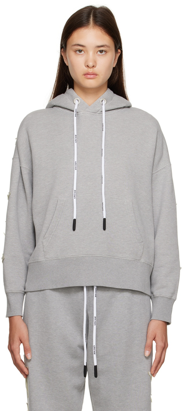 Palm Angels Gray Appliqué Hoodie Palm Angels