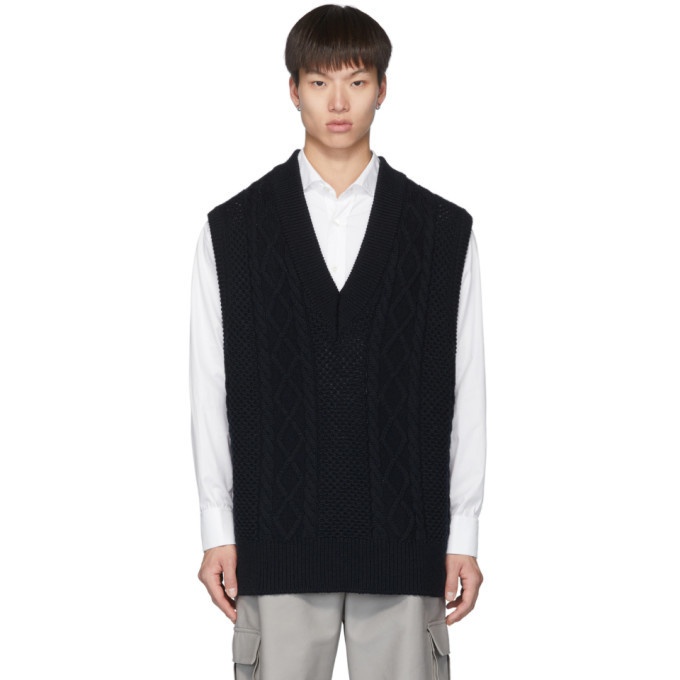 Name. Navy Oversized Cable Knit Vest Name.
