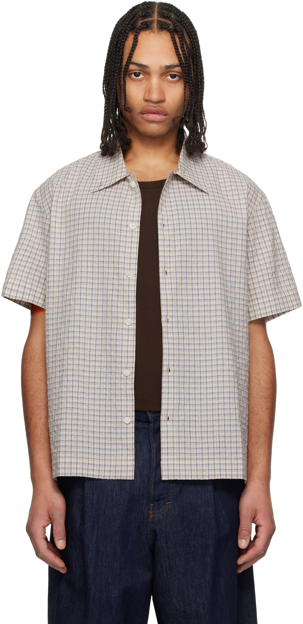Dunst Beige Collared Checked Shirt