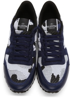 Valentino Garavani White & Navy Mesh Camouflage Rockrunner Sneakers