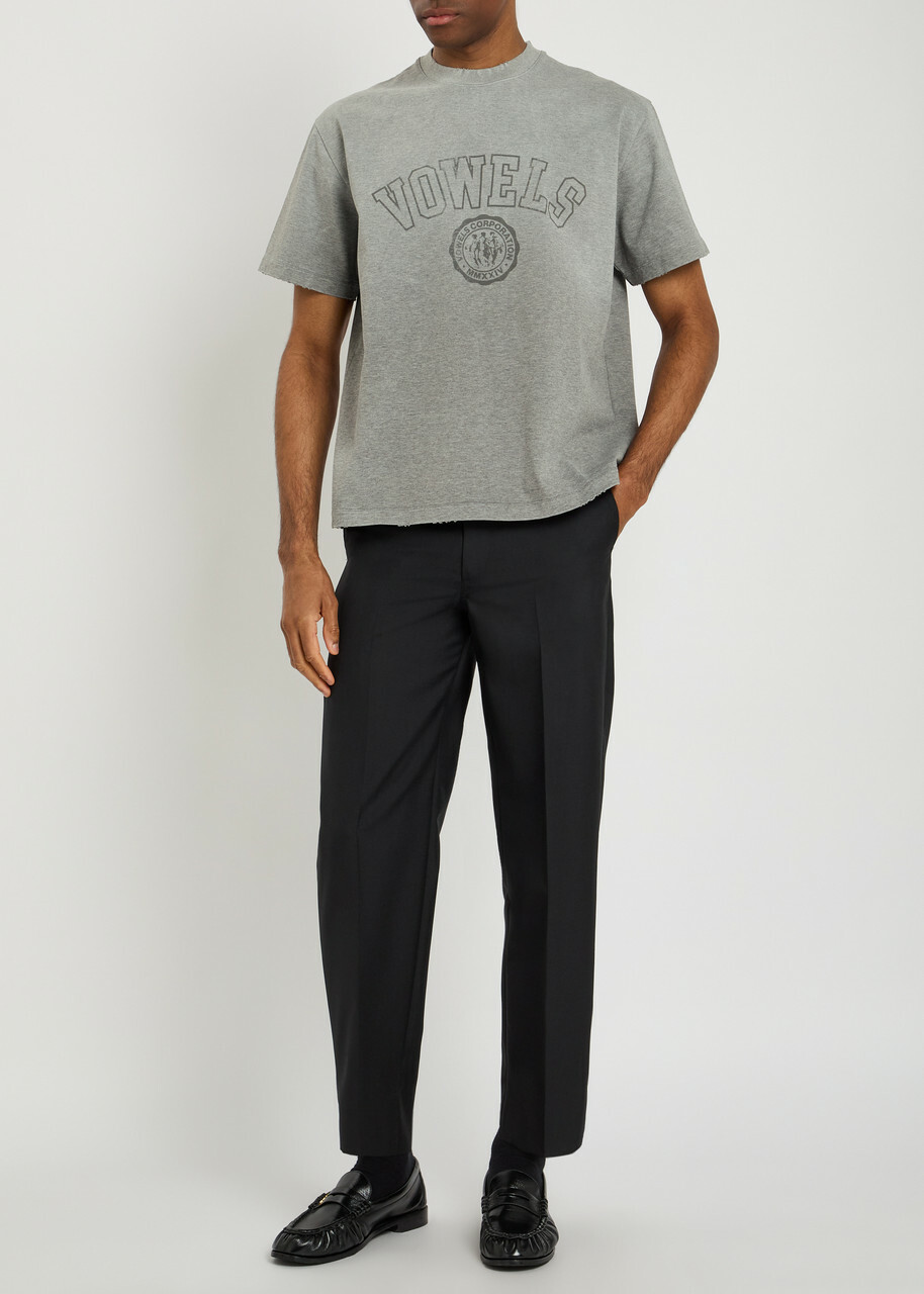 Vowels Printed Cotton T-shirt Grey