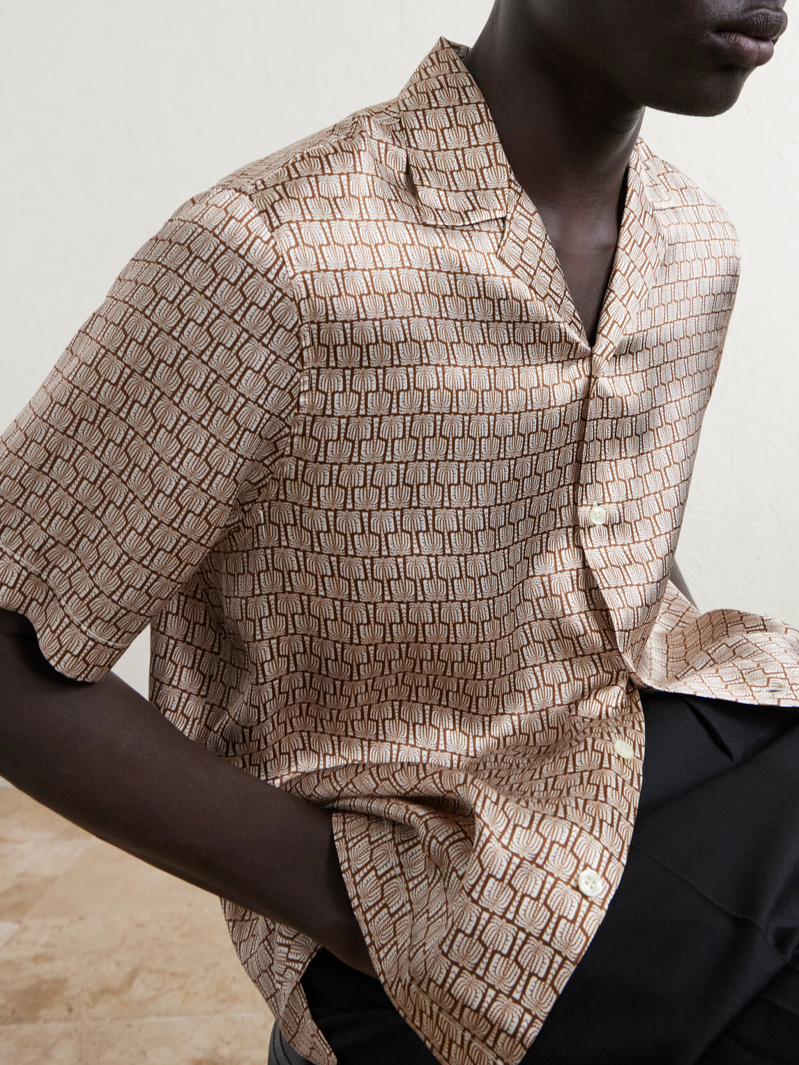 Frescobol Carioca - Roberto Camp-Collar Printed Silk-Voile Shirt - Brown