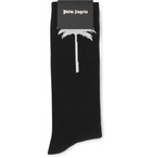 Palm Angels - Intarsia Stretch Cotton-Blend Socks - Black