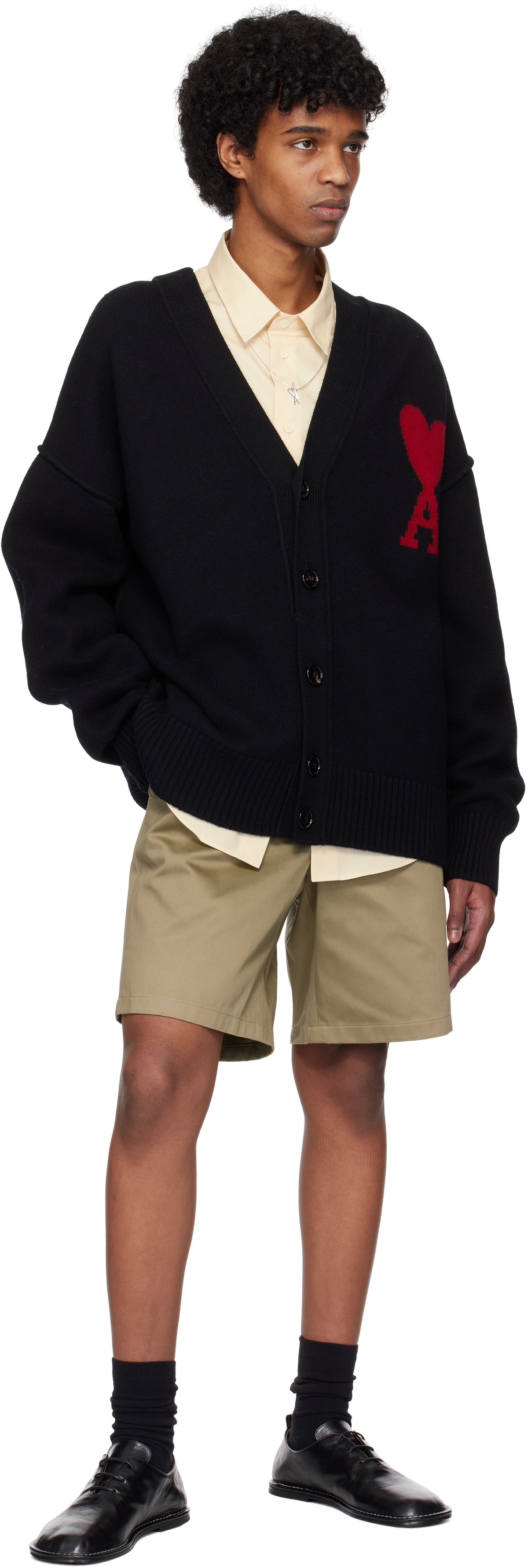 AMI Paris Black Wool Ami de Coeur Cardigan