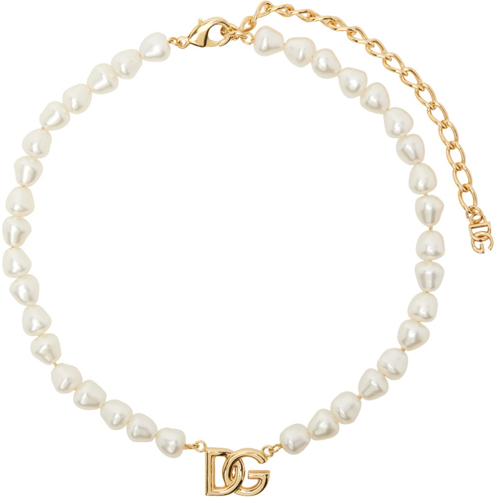 Photo: Dolce&Gabbana White & Gold 'DG' Logo Pearl Necklace