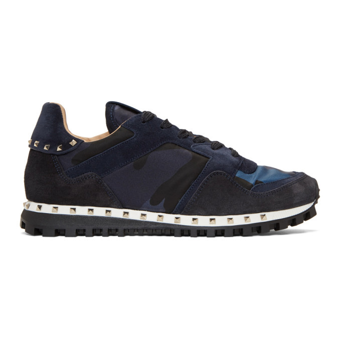 Photo: Valentino Navy Valentino Garavani Camo Rockrunner Sneakers