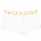 Versace Men's Greek Logo Waistband Boxer Trunk in White/Gold