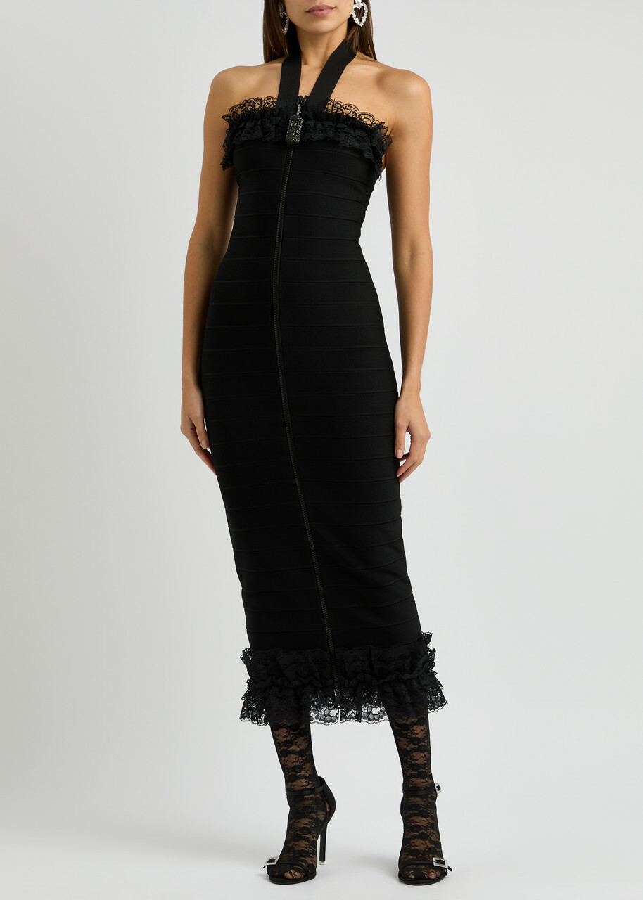 Self-portrait X Christopher Kane Lace-trimmed Midi Dress Black