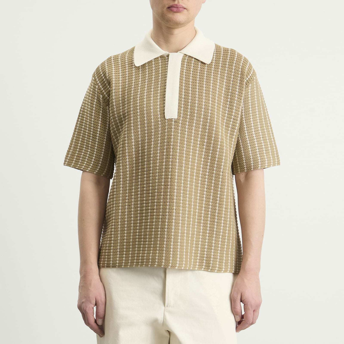 Jil Sander Men's Cotton Bi-Colour Net Stitch Polo in Deer