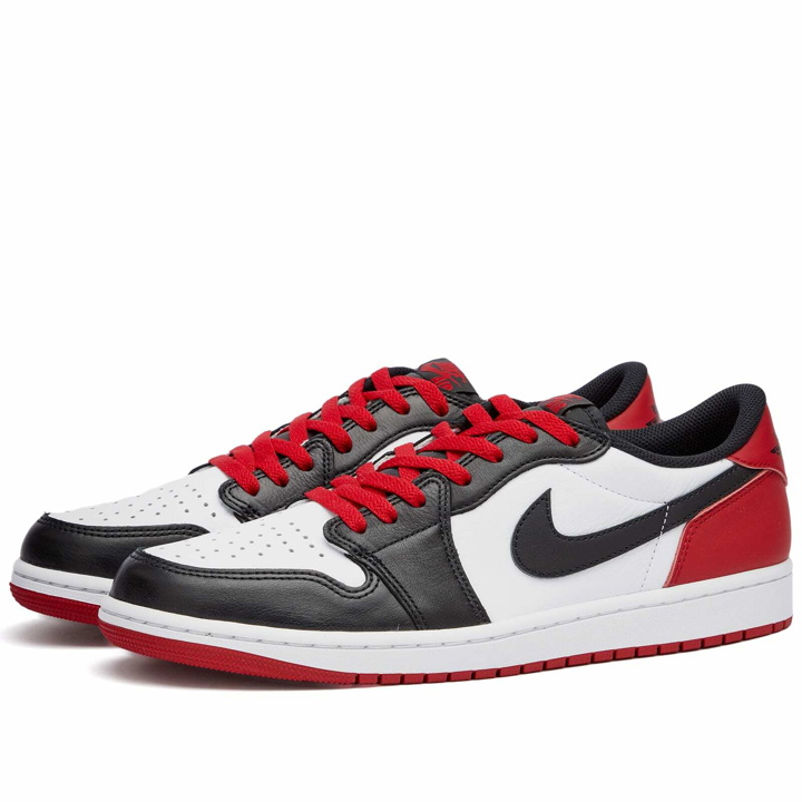 Photo: Air Jordan Men's 1 Retro Low OG Sneakers in White/Black/Red