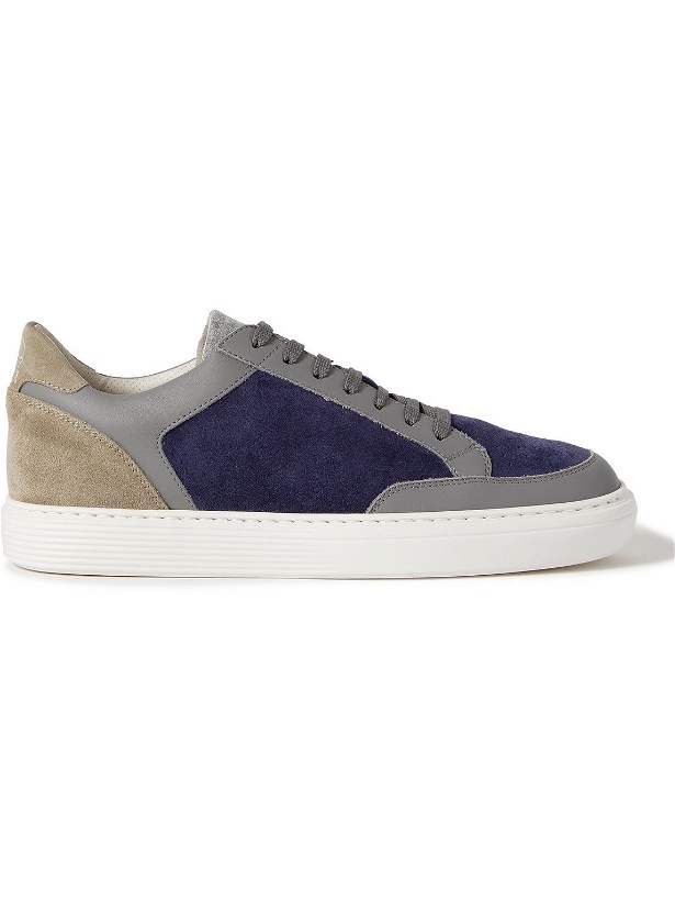 Photo: Brunello Cucinelli - Leather and Suede Sneakers - Blue