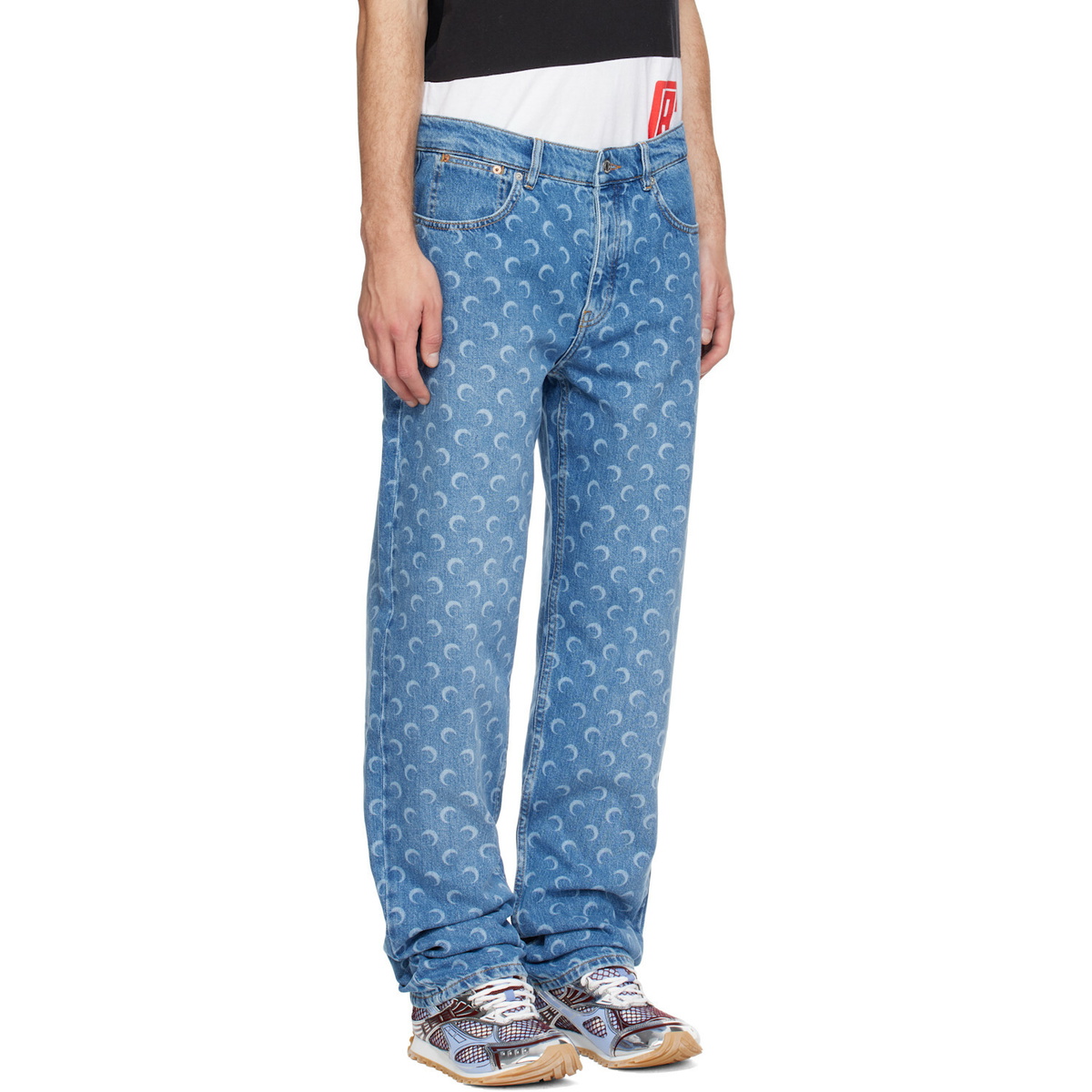 Marine Serre Blue Moon Laser Wash Denim Straight Jeans