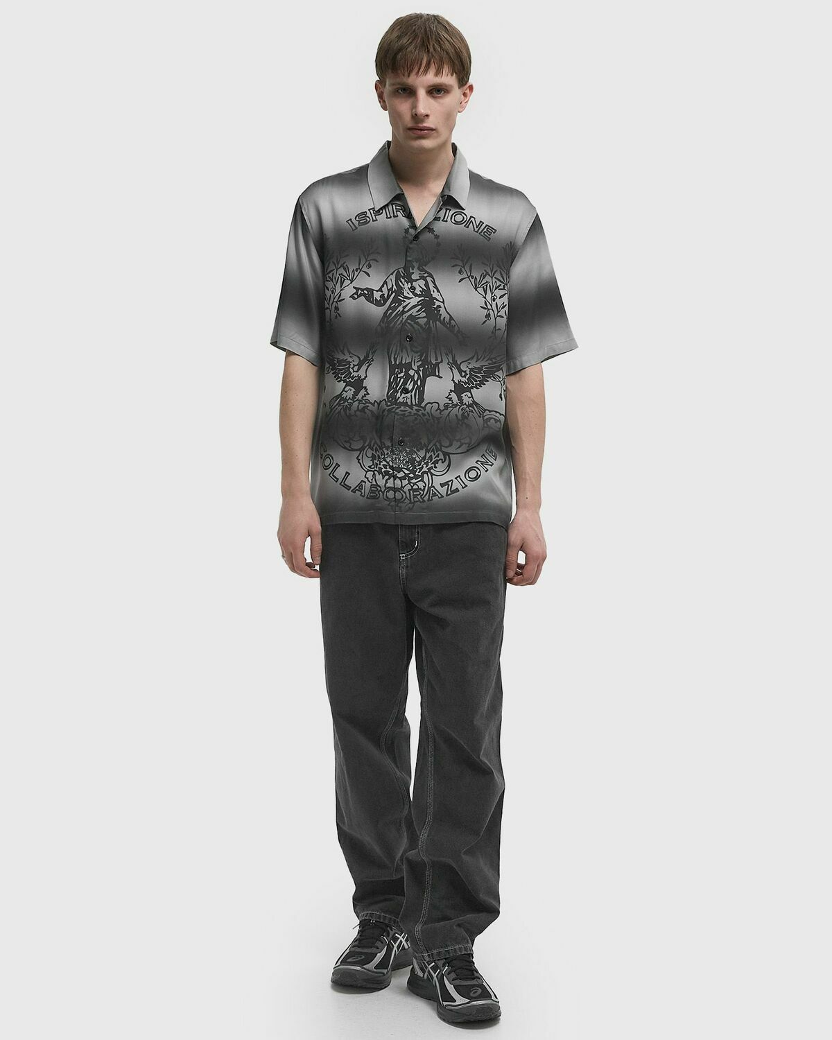 Pleasures X Iuter GIOVANNI BUTTON UP silver Mens Shortsleefe