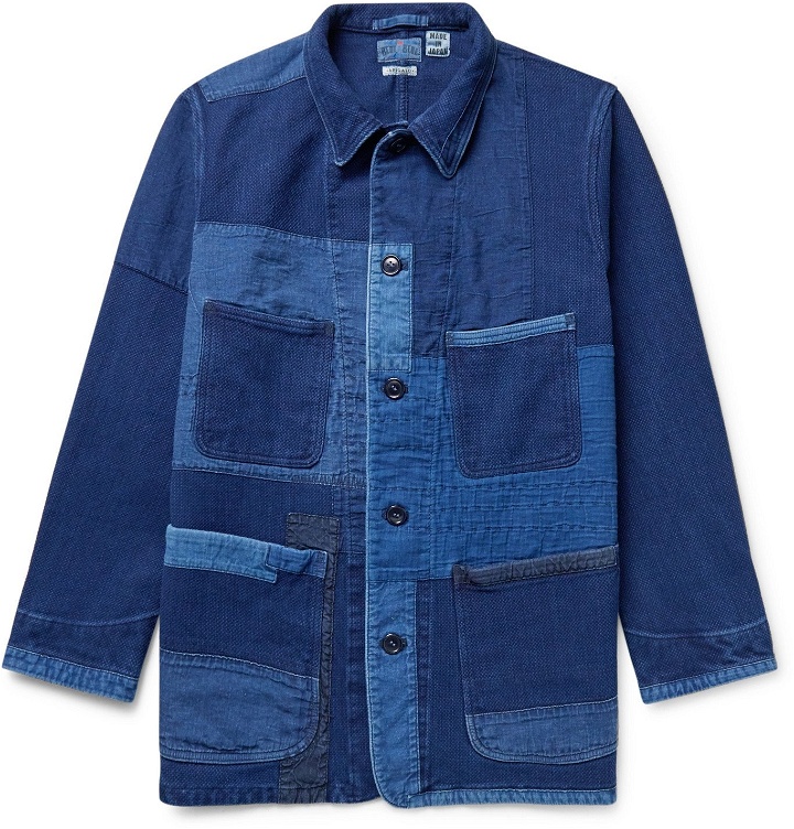 Photo: Blue Blue Japan - Sashiko Patchwork Indigo-Dyed Cotton Chore Jacket - Blue
