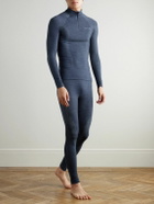 Falke - Printed Virgin Wool-Blend Half-Zip Ski Base Layer - Blue