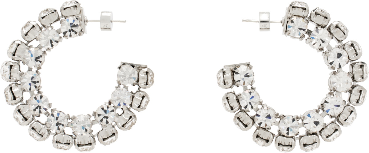 AREA Silver Small Crystal Hoop Earrings