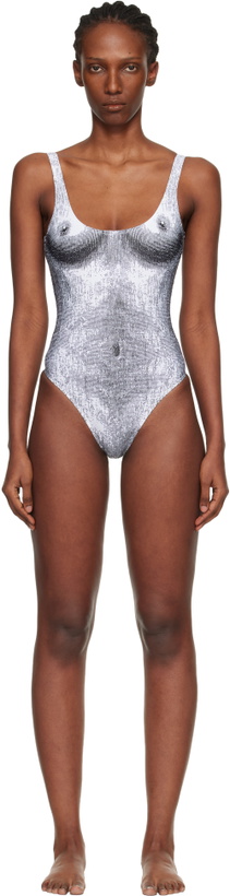 Photo: Moschino White & Black Printed Lycra One-Piece Swimsuit