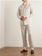 Loretta Caponi - Camp-Collar Striped Linen and Cotton-Blend Shirt - Neutrals