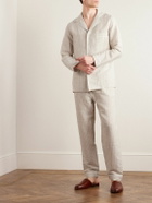 Loretta Caponi - Camp-Collar Striped Linen and Cotton-Blend Shirt - Neutrals