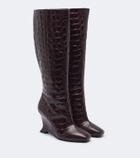 Balmain Croc-effect leather knee-high boots