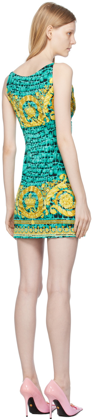 green emerald velvet dress Green Vintage Versace Print Mini Dress