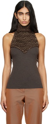 McQueen Brown Knit Feathers Top