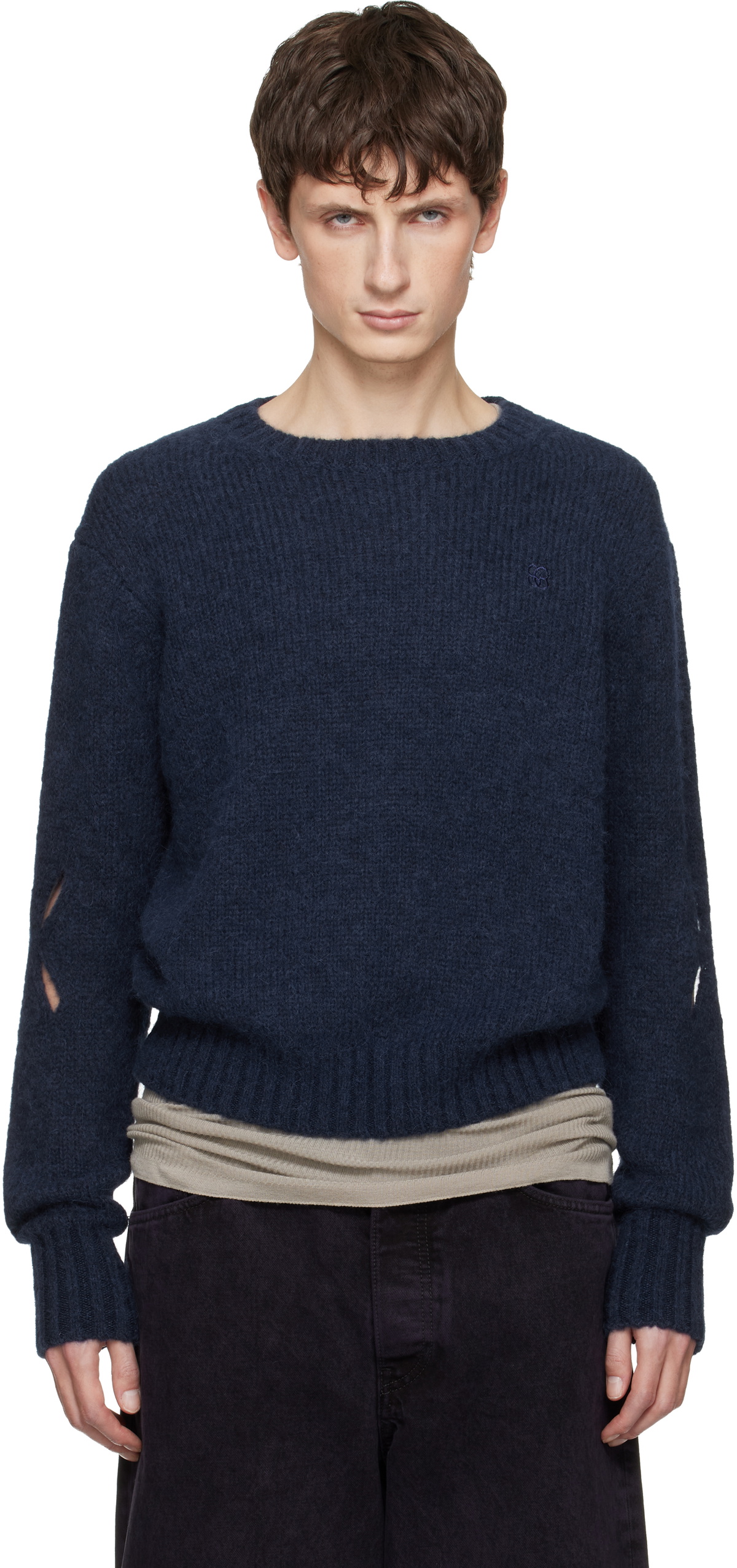 Stefan Cooke Navy Slashed Shaggy Sweater Stefan Cooke
