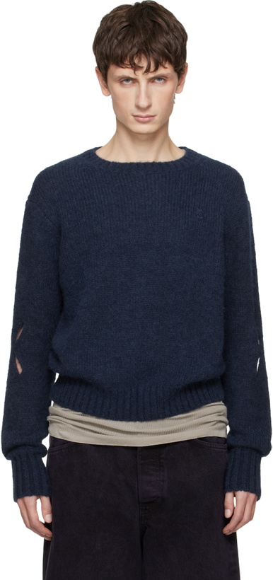 Photo: Stefan Cooke Navy Slashed Shaggy Sweater