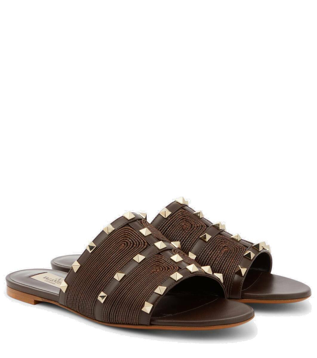 Raflower raffia-trimmed leather sandals