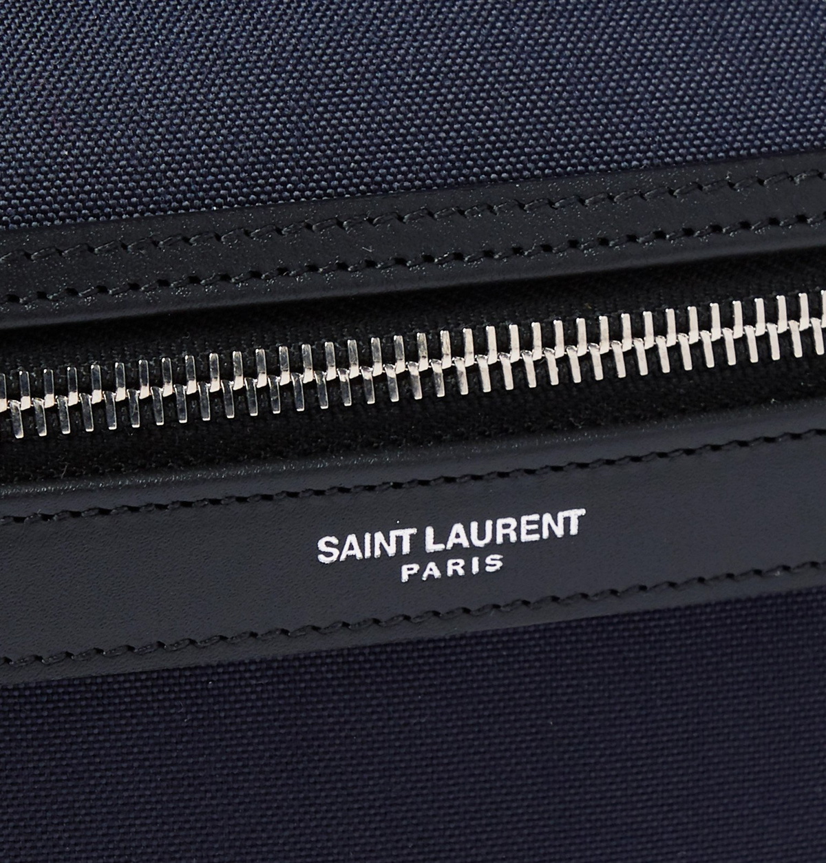 SAINT LAURENT - City Leather-Trimmed Canvas Backpack - Blue  display picture 1