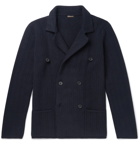Rubinacci - Slim-Fit Double-Breasted Ribbed Cashmere Cardigan - Men - Navy