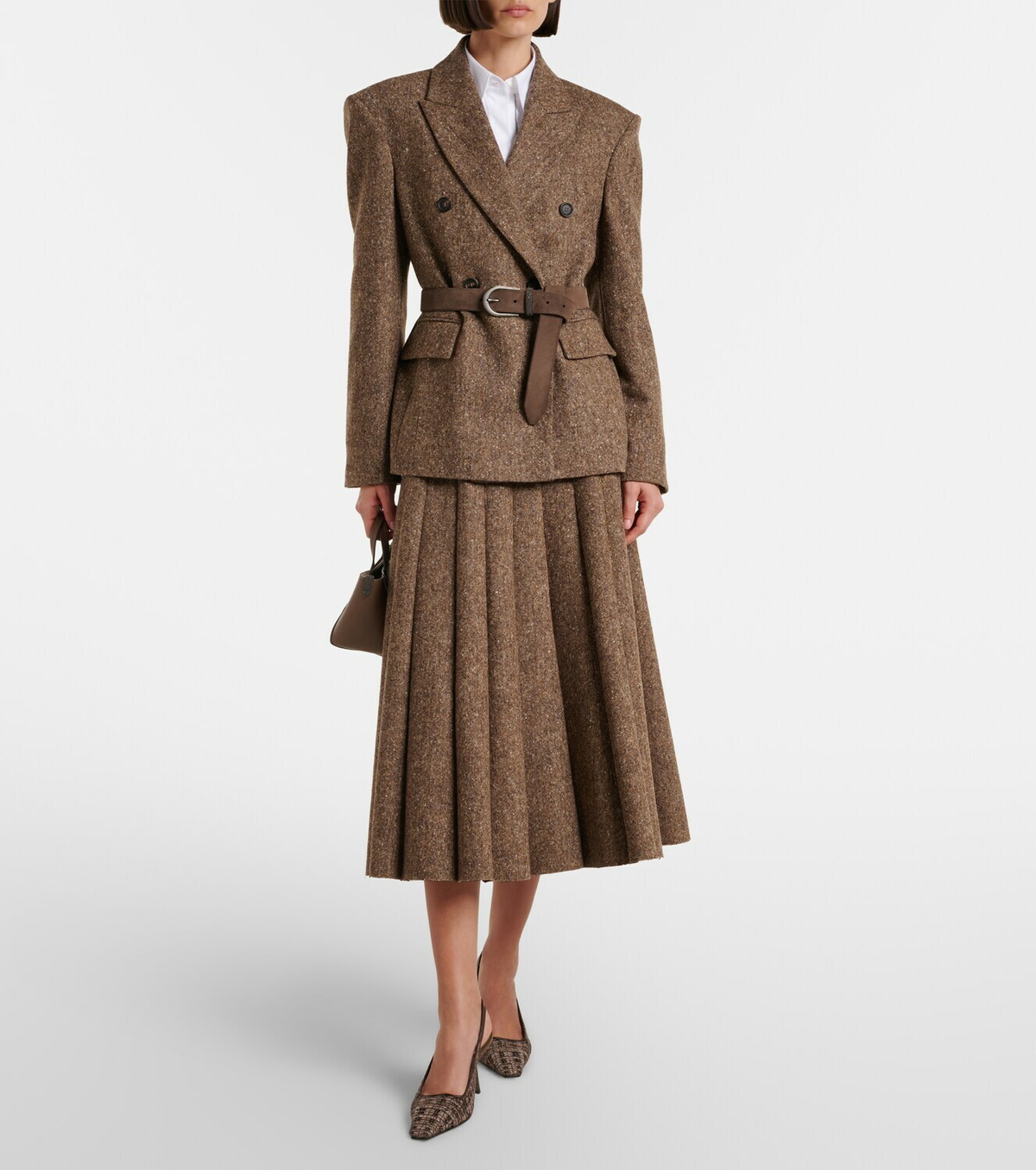 Brunello Cucinelli Pleated wool-blend tweed midi skirt