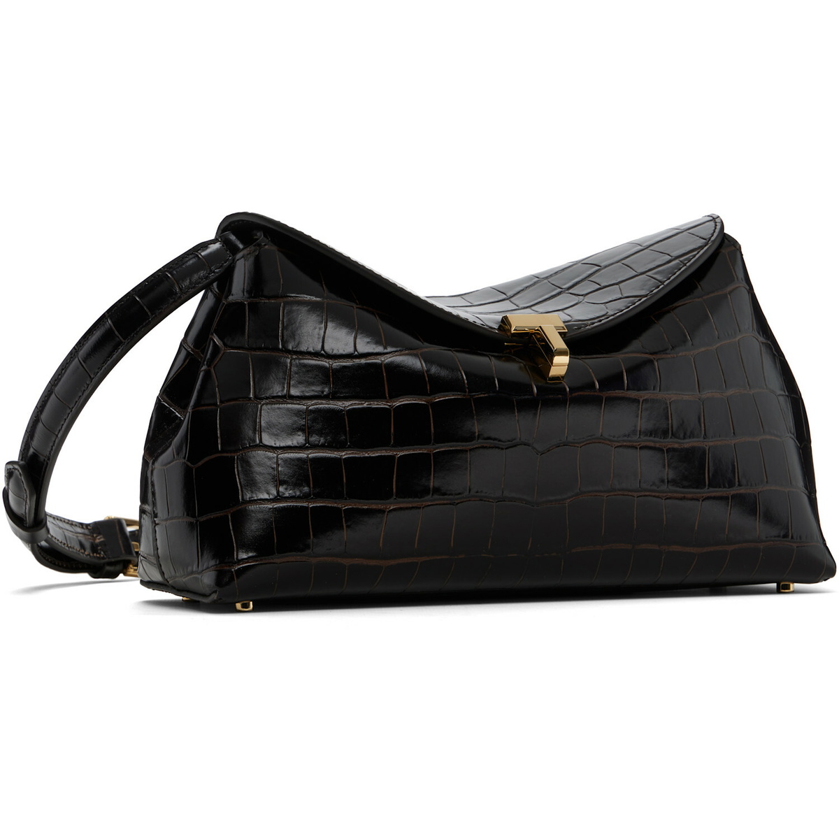 TOTEME Brown T-Lock Croco-Embossed Clutch
