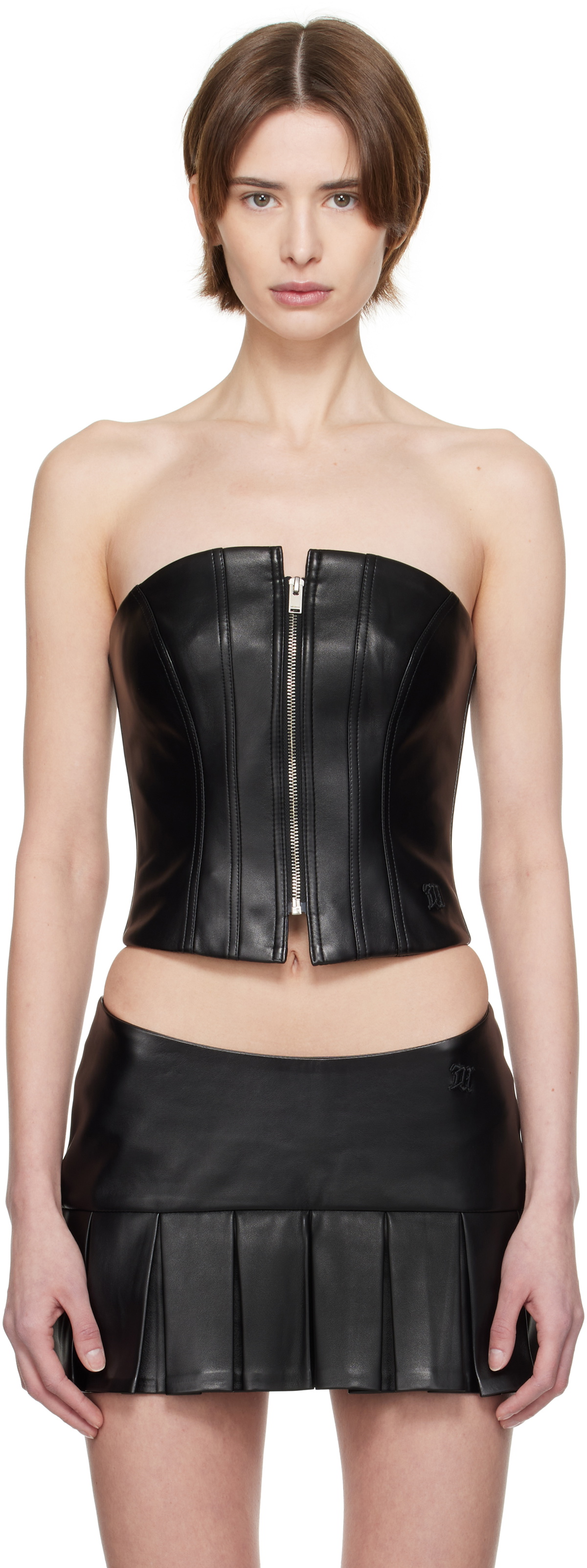 MISBHV Black Zip Faux-Leather Top MISBHV