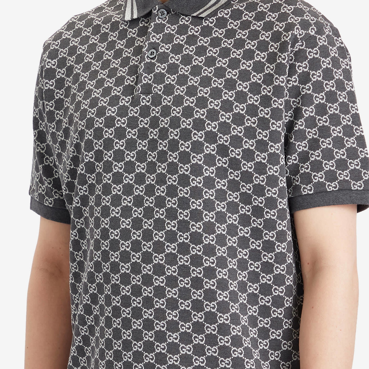 Gucci Men's GG Jacquard Cotton Piquet Polo Shirt in Dark Grey Gucci