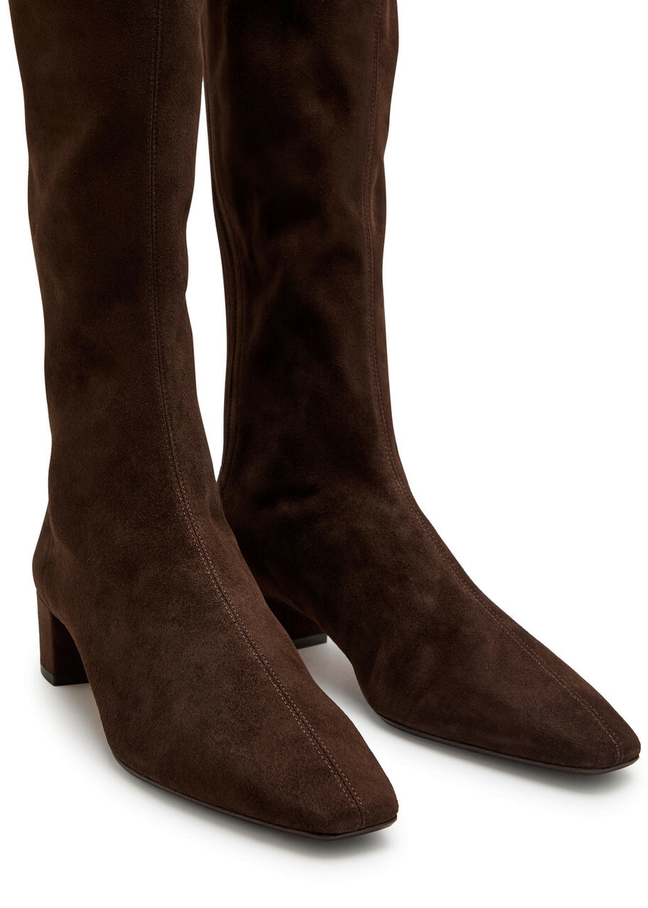 Aquazzura Saint Honore 35 Suede Knee-high Boots Dark Brown