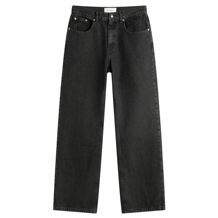 Photo: Second/Layer Men's Relaxed Baggy Washed Denim Jeans in Black Stone Wash