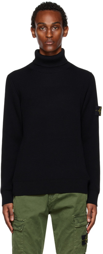 Photo: Stone Island Black Ribbed Turtleneck