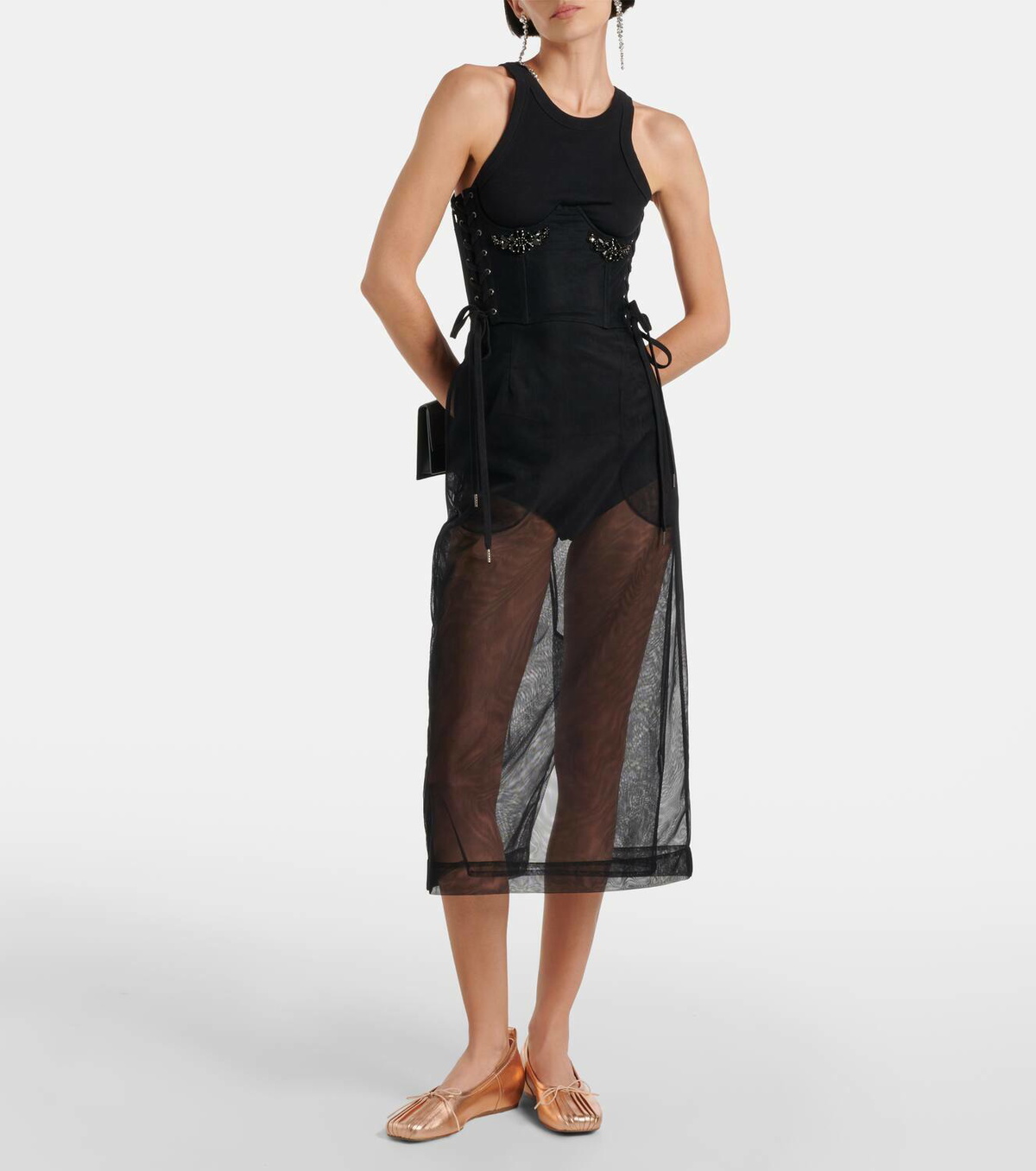 Simone Rocha Crystal-embellished mesh corset Simone Rocha