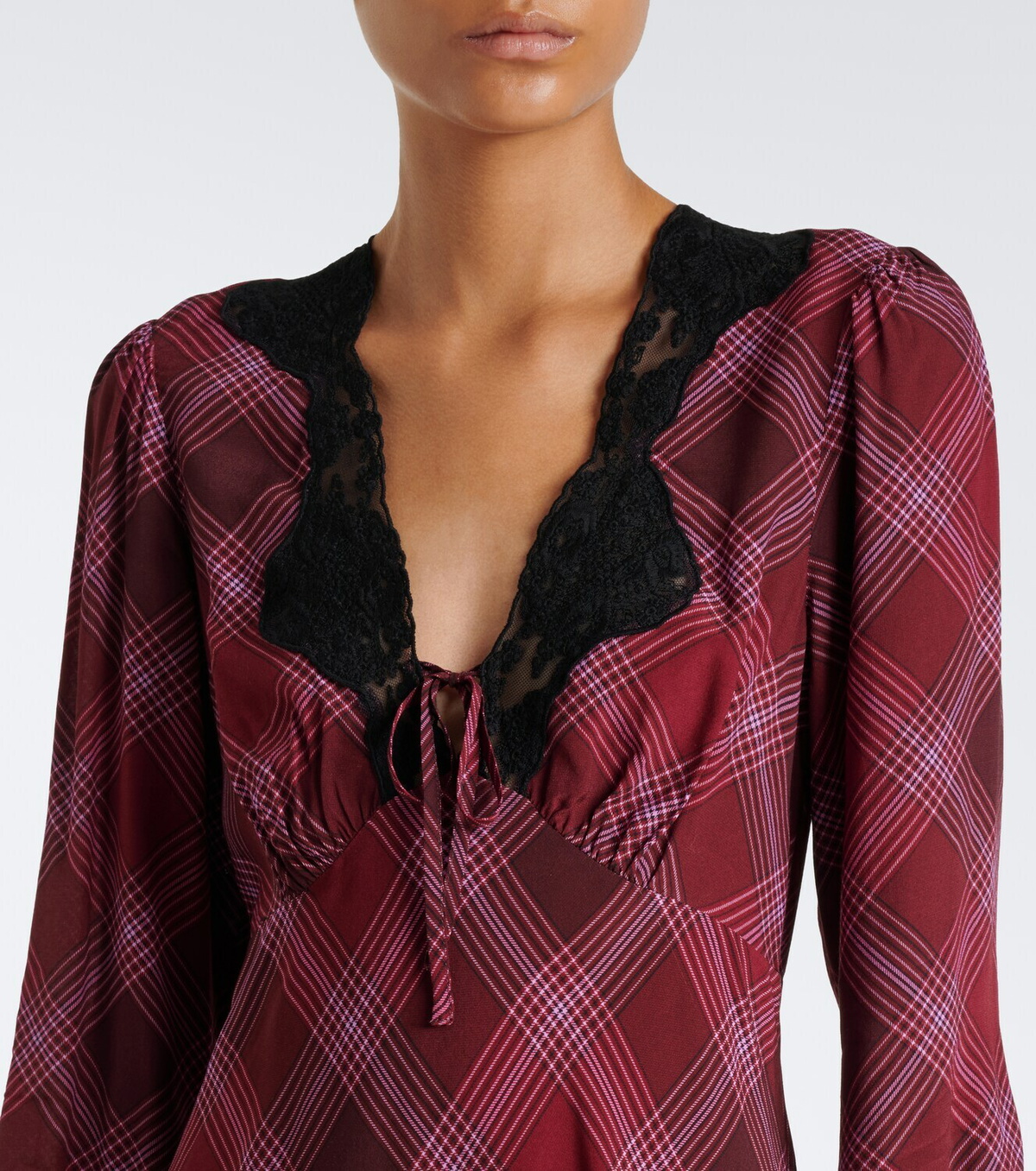 Rixo Carolina plaid lace-trimmed minidress