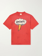 SAINT MXXXXXX - Distressed Logo-Print Cotton-Jersey T-Shirt - Red