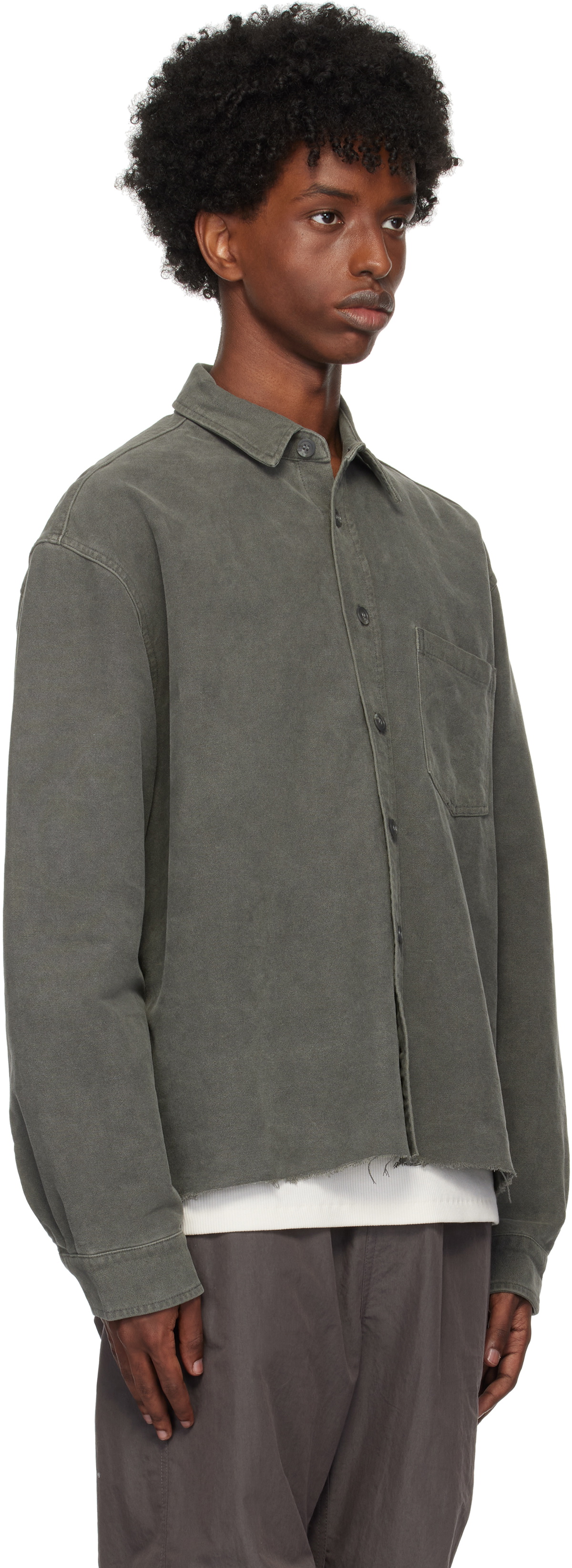 John Elliott Gray Solid Hemi Oversized Shirt John Elliott