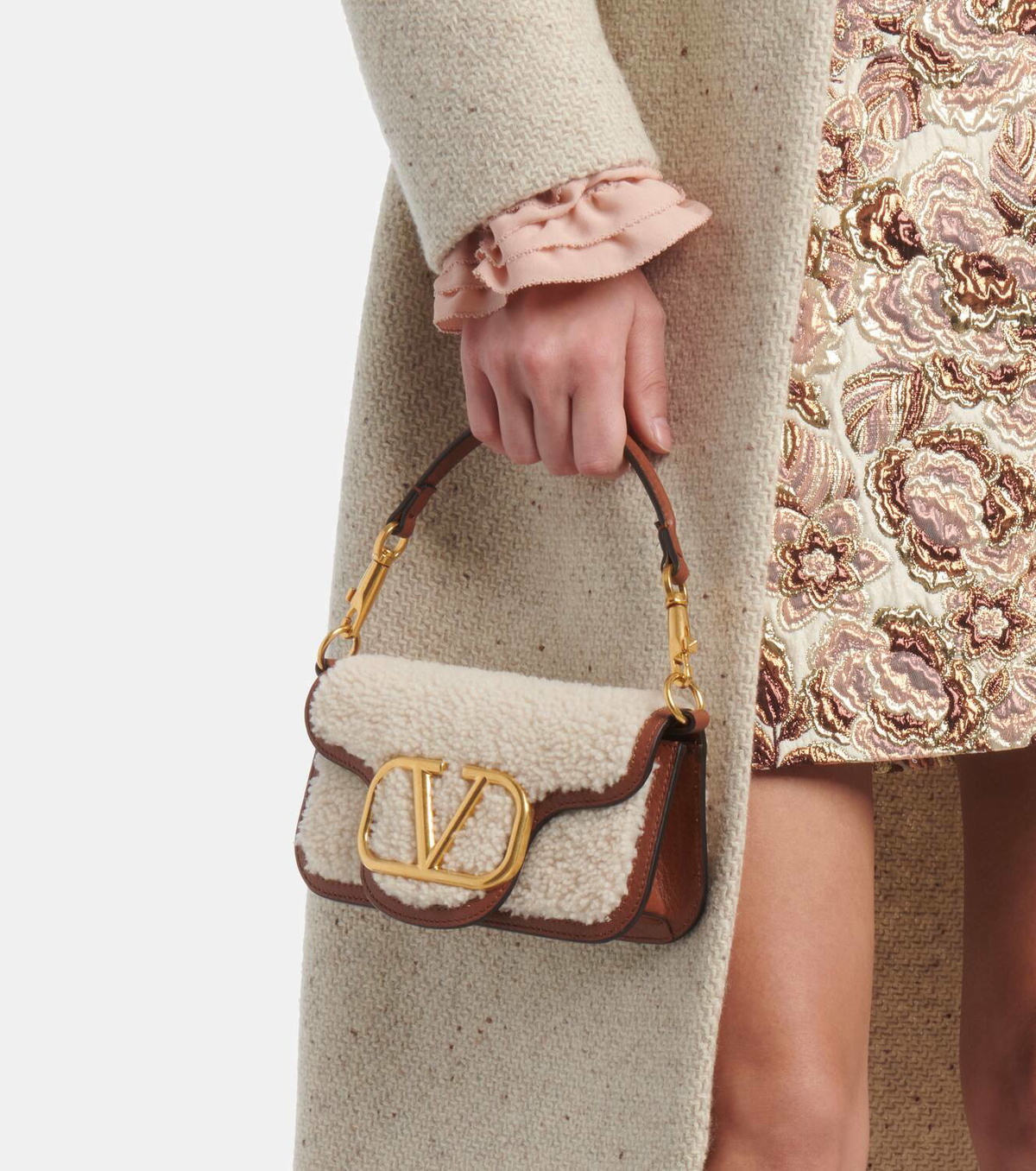 Valentino Garavani Locò Small shearling and leather shoulder bag