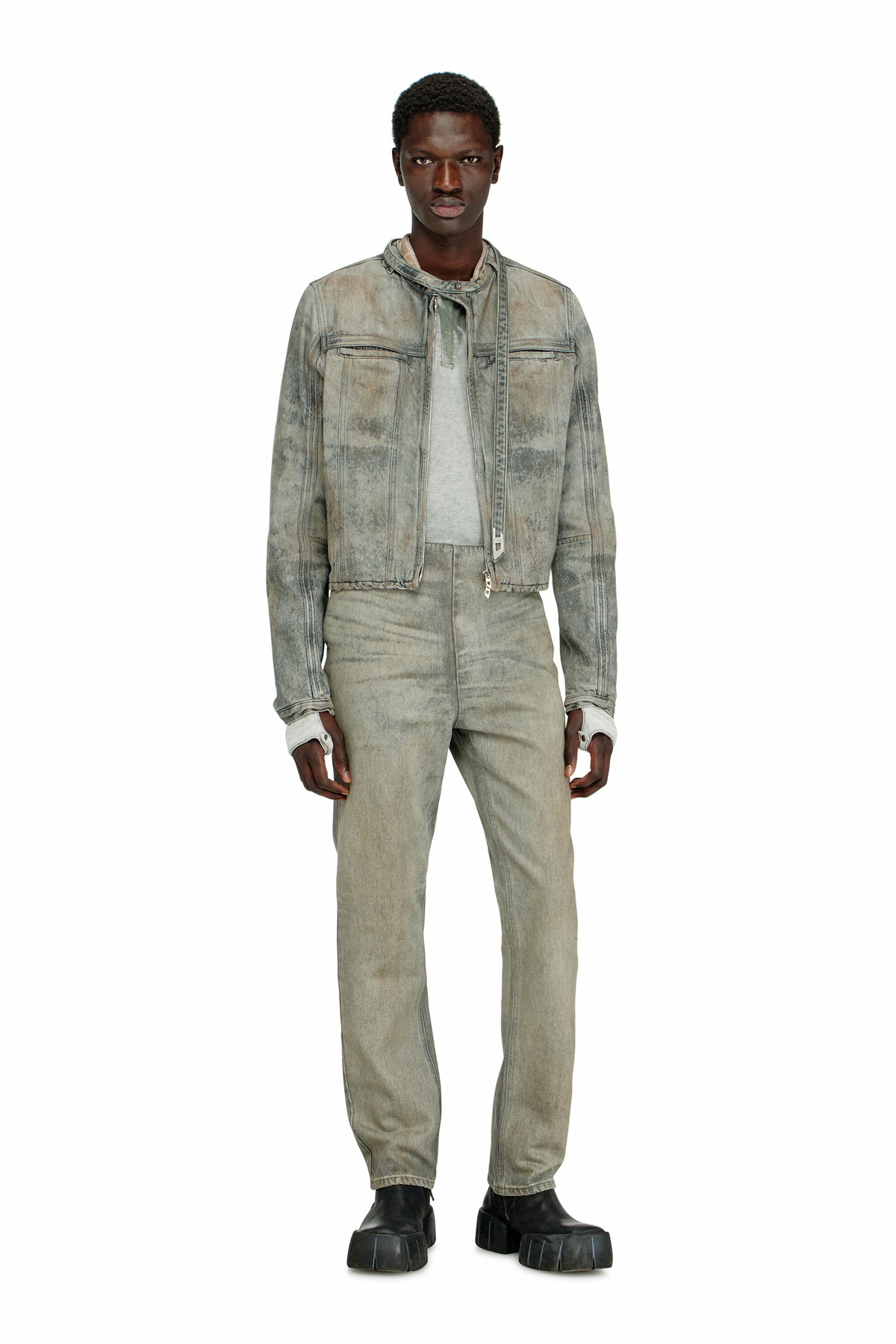 Diesel Jacket in cotton-hemp satin denim - Denim Jackets Mens in Grey