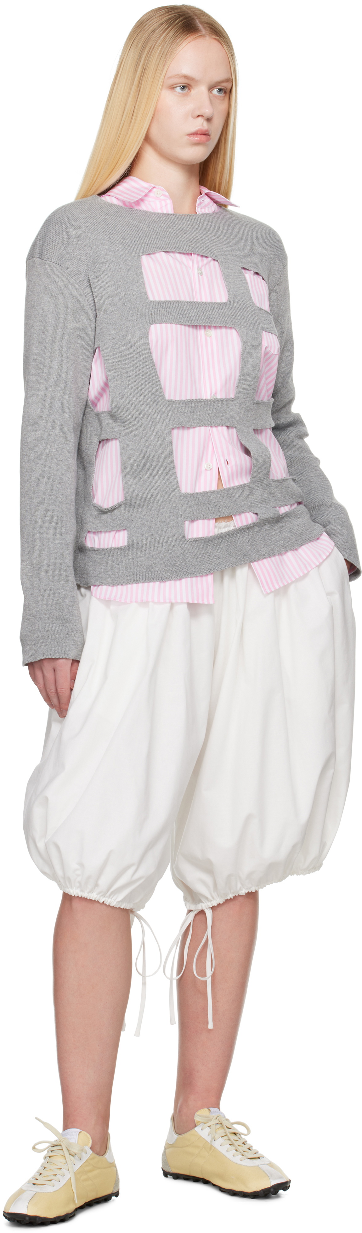 Comme des Garçons Shirt Gray Geometric Cutouts Sweater