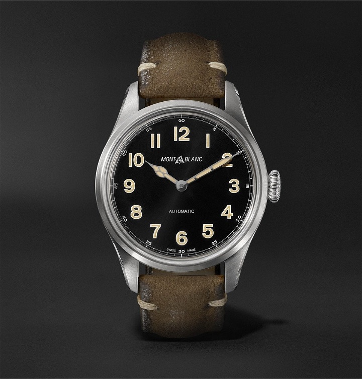 Photo: Montblanc - 1858 Geosphere Limited Edition Automatic 40mm Stainless Steel and Nubuck Watch - Black