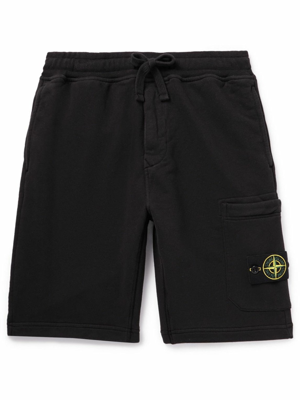 Photo: Stone Island - Straight-Leg Logo-Appliquéd Garment-Dyed Cotton-Jersey Shorts - Black