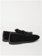 Paul Stuart - Hope Leather and Grosgrain-Trimmed Velvet Tasselled Slippers - Black