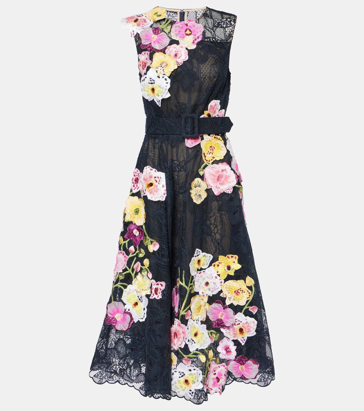 Oscar de la Renta Orchid embroidered lace cocktail dress Oscar de la Renta Oscar de la Renta Orchid embroidered lace cocktail dress Oscar de la Renta